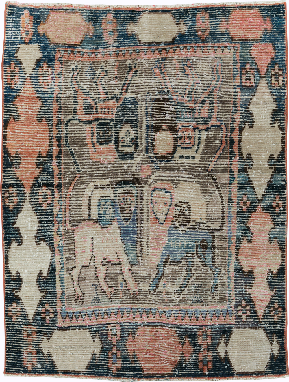 Vintage Persian Pictorial Gabbeh Accent Rug, No.28435 - Staging