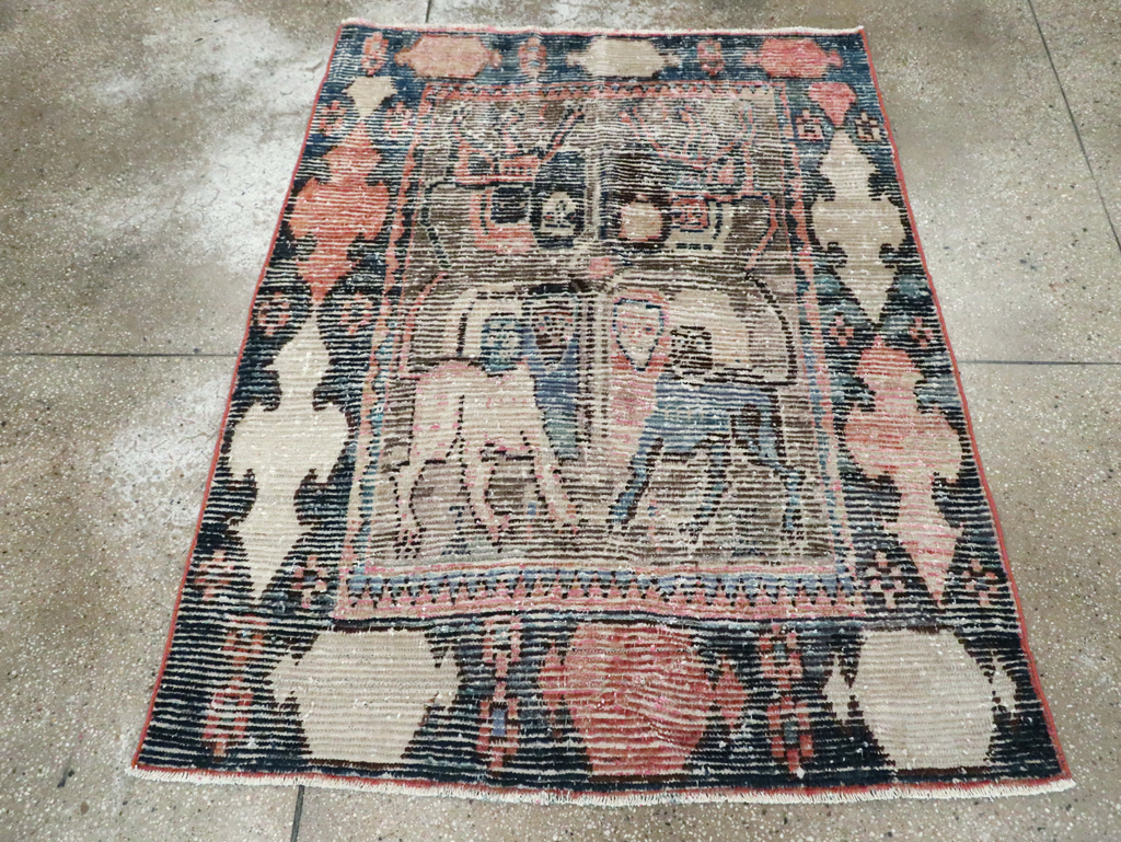 Vintage Persian Pictorial Gabbeh Accent Rug, No.28435 - Staging