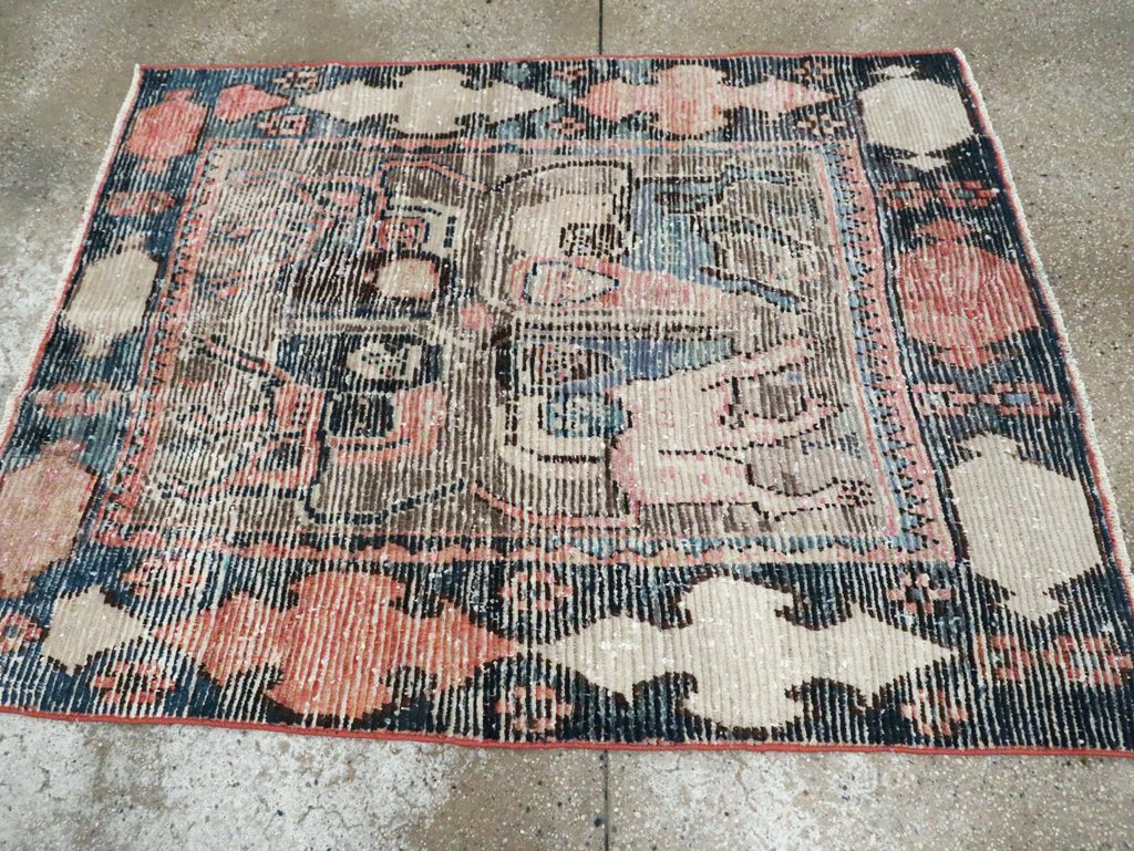 Vintage Persian Pictorial Gabbeh Accent Rug, No.28435 - Staging