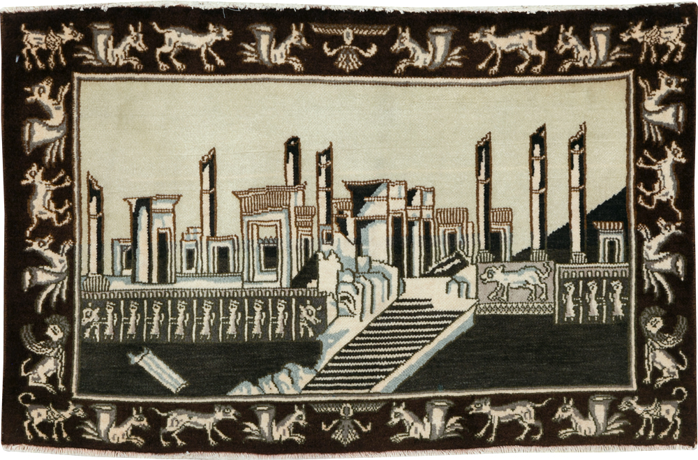 Vintage Persian Tabriz Pictorial Rug, No.28438 - Staging