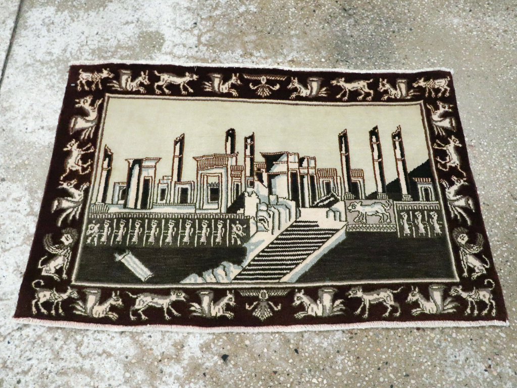 Vintage Persian Tabriz Pictorial Rug, No.28438 - Staging