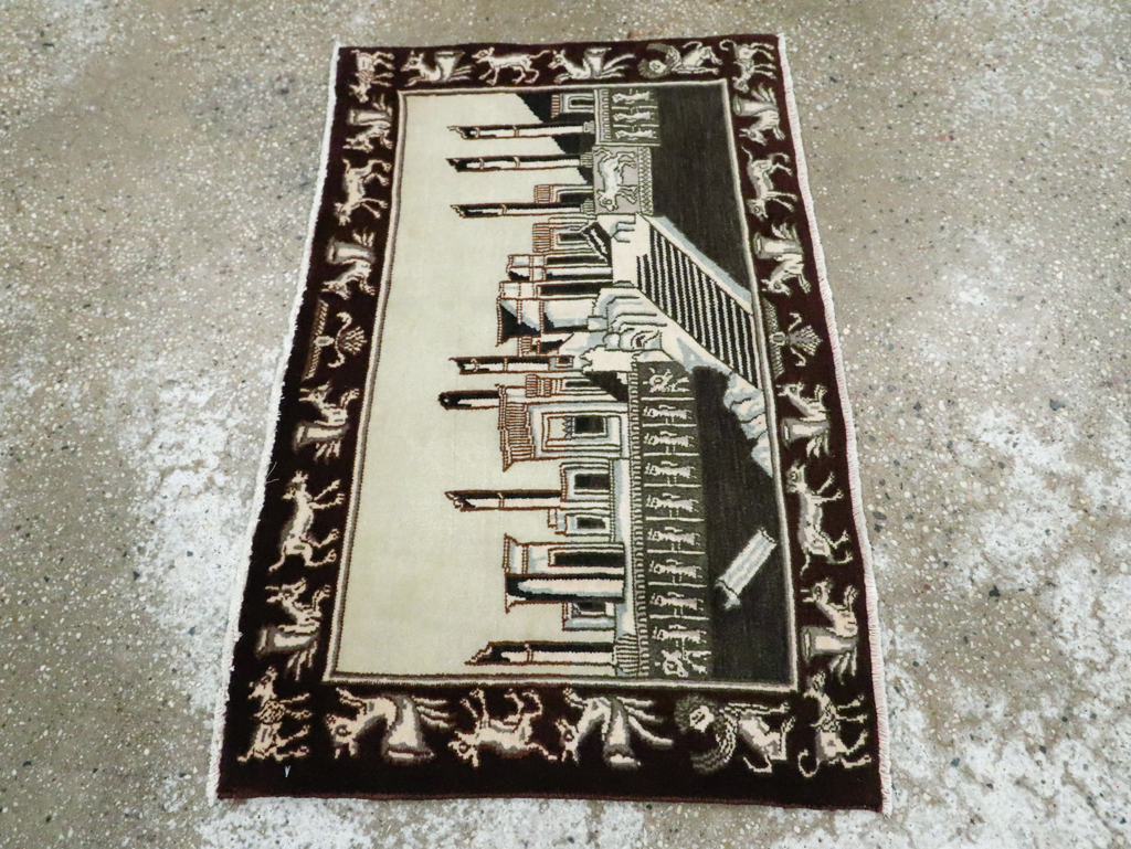 Vintage Persian Tabriz Pictorial Rug, No.28438 - Staging