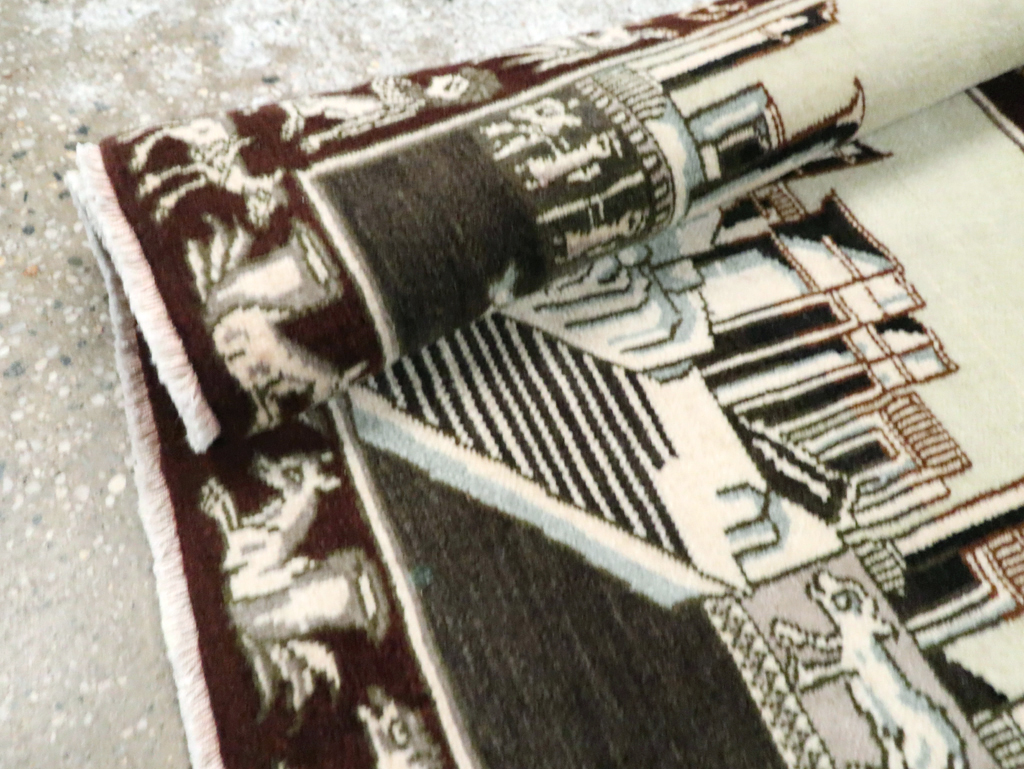 Vintage Persian Tabriz Pictorial Rug, No.28438 - Staging