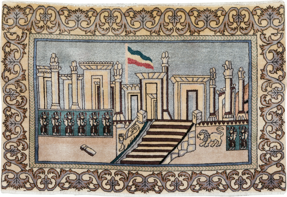 Vintage Persian Tabriz Pictorial Rug, No.28439 - Staging