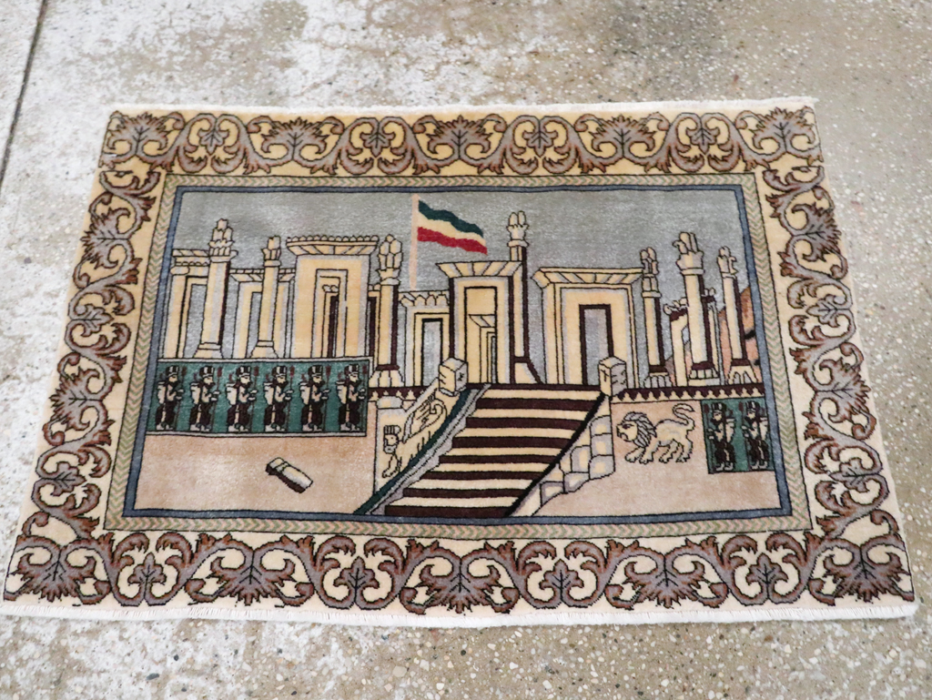 Vintage Persian Tabriz Pictorial Rug, No.28439 - Staging