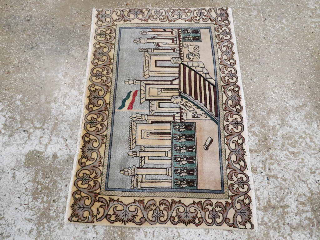 Vintage Persian Tabriz Pictorial Rug, No.28439 - Staging