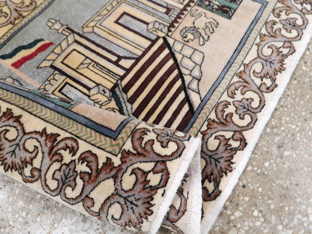 Vintage Persian Tabriz Pictorial Rug, No.28439 - Staging