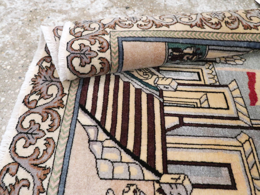 Vintage Persian Tabriz Pictorial Rug, No.28439 - Staging