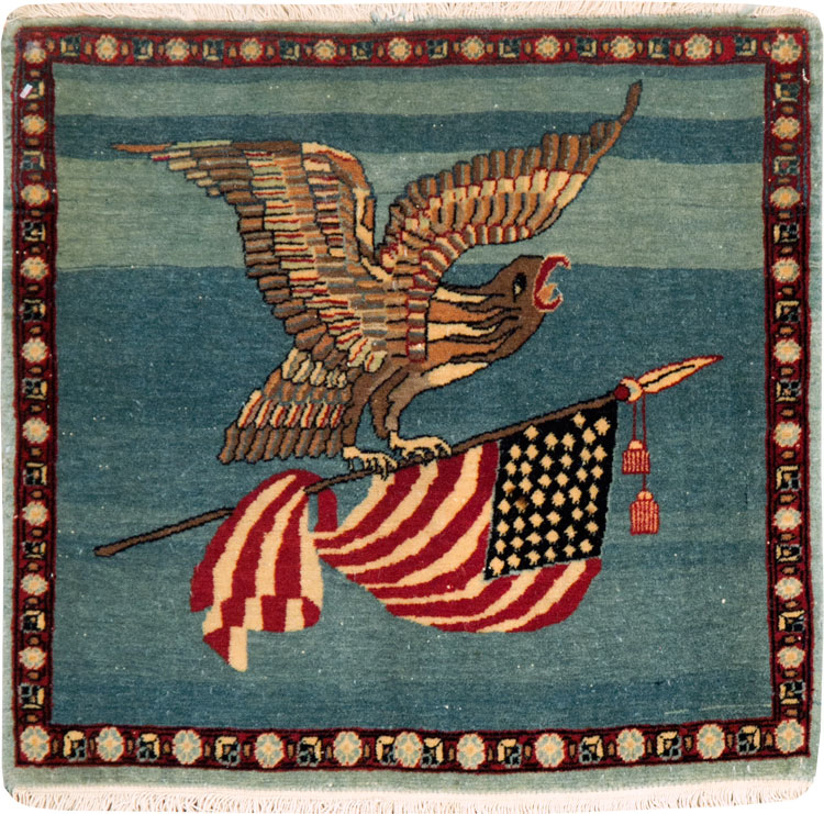 Antique Persian Kashan Flag Pictorial Rug, No.28460 - Staging