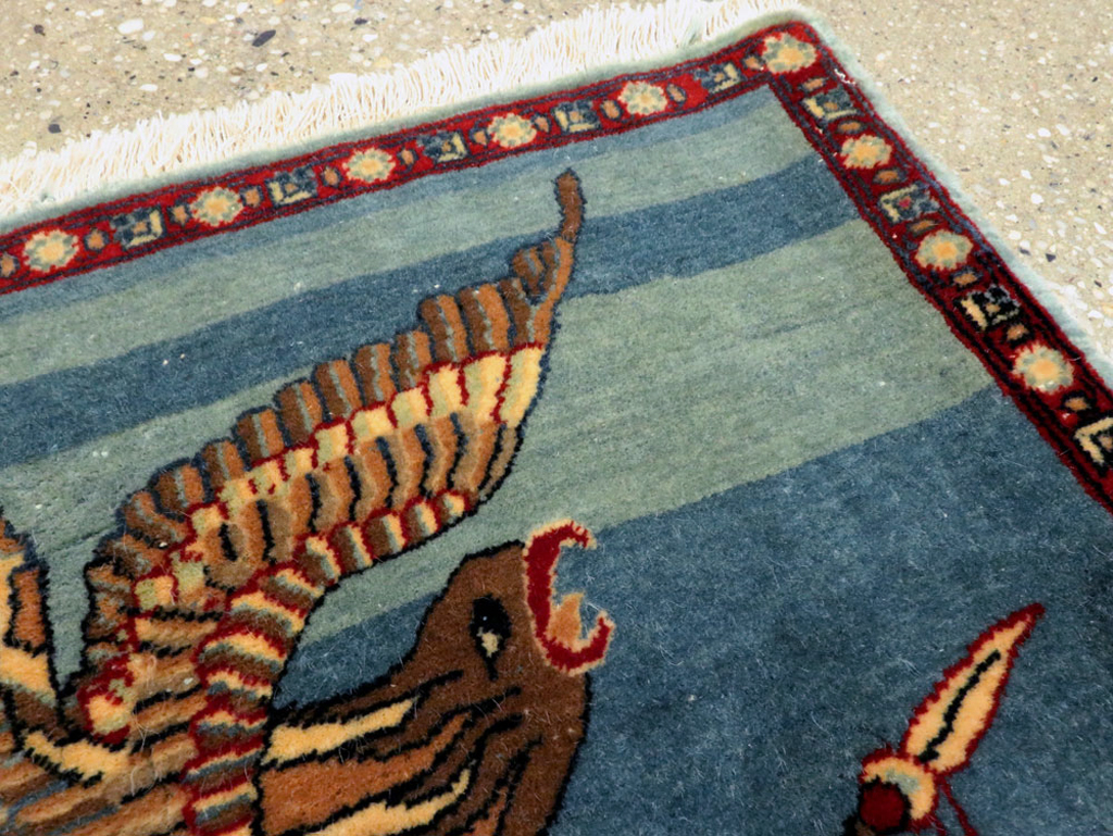 Antique Persian Kashan Flag Pictorial Rug, No.28460 - Staging