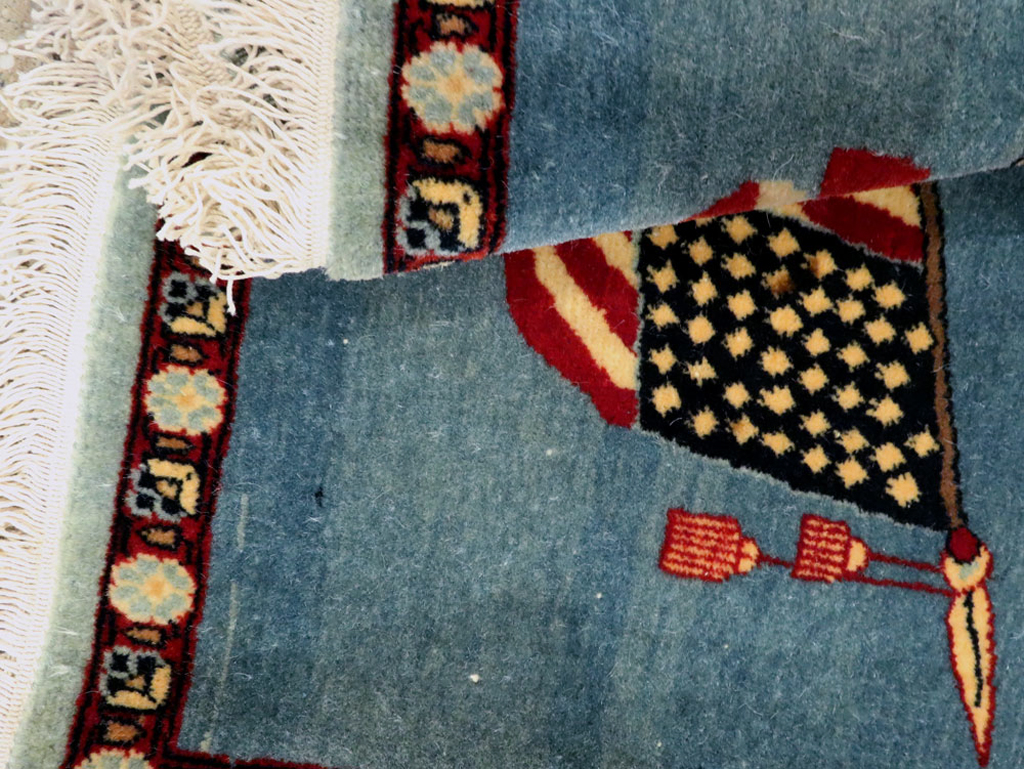 Antique Persian Kashan Flag Pictorial Rug, No.28460 - Staging