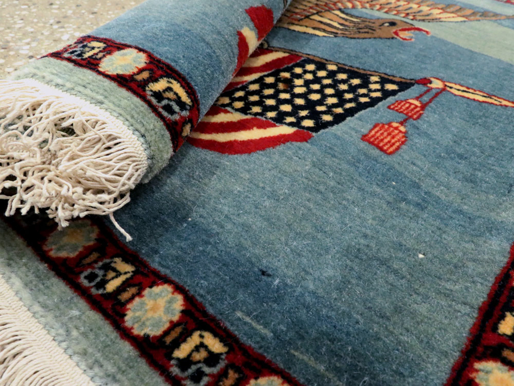 Antique Persian Kashan Flag Pictorial Rug, No.28460 - Staging