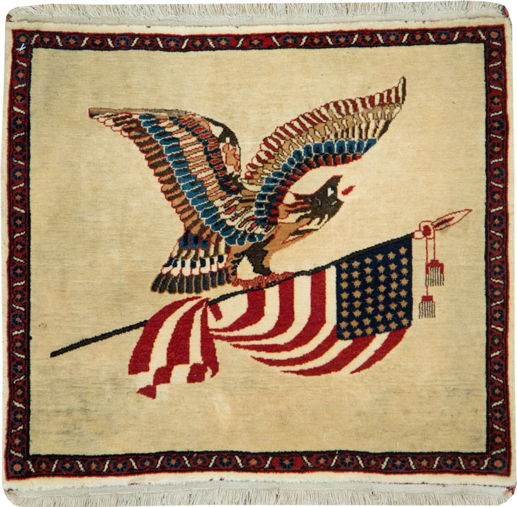 Antique Persian Kashan Flag Pictorial Rug, No.28461 - Staging