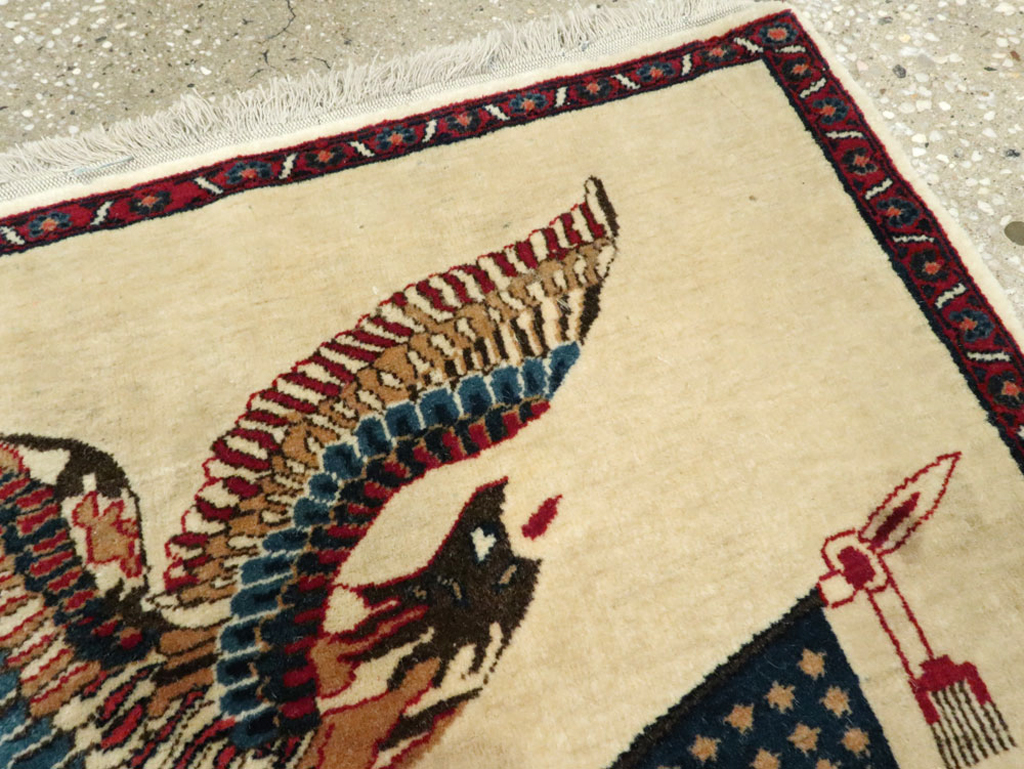 Antique Persian Kashan Flag Pictorial Rug, No.28461 - Staging