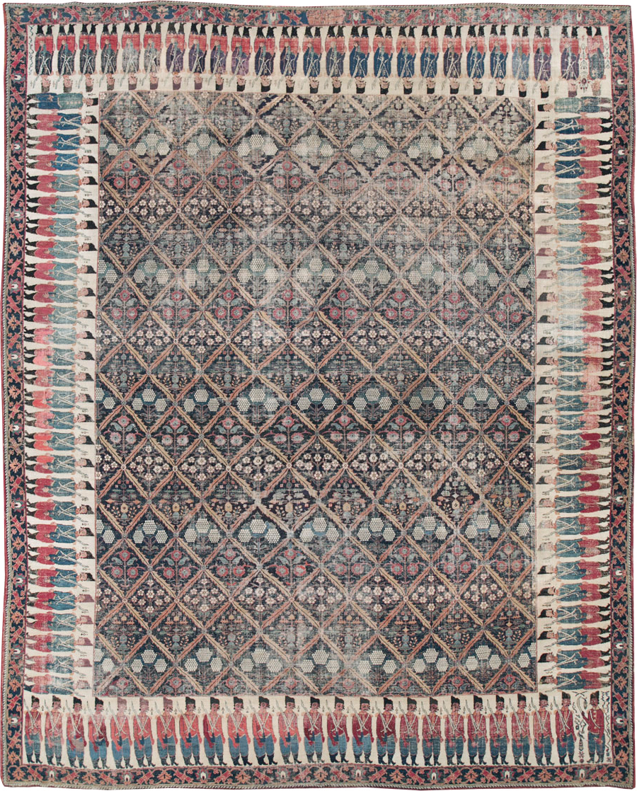 19th Century Antique Persian Joshegan Pictorial Large Carpet, No.28464 - Staging