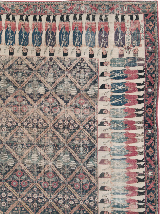 19th Century Antique Persian Joshegan Pictorial Large Carpet, No.28464 - Staging