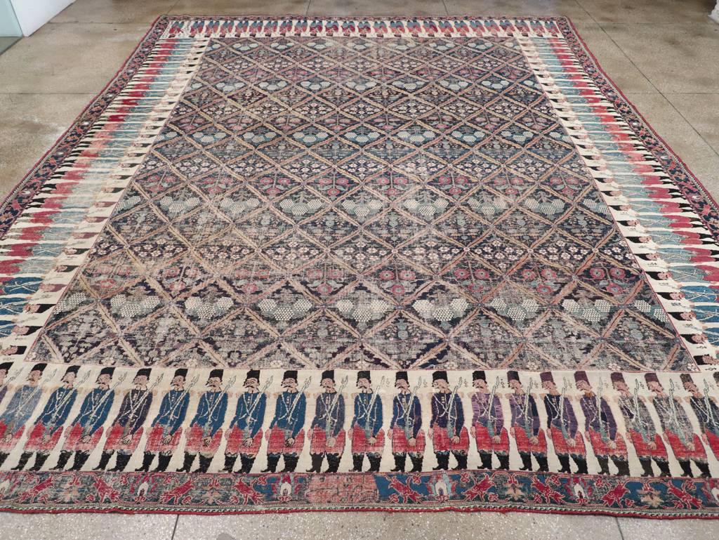 19th Century Antique Persian Joshegan Pictorial Large Carpet, No.28464 - Staging