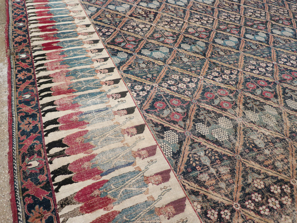 19th Century Antique Persian Joshegan Pictorial Large Carpet, No.28464 - Staging