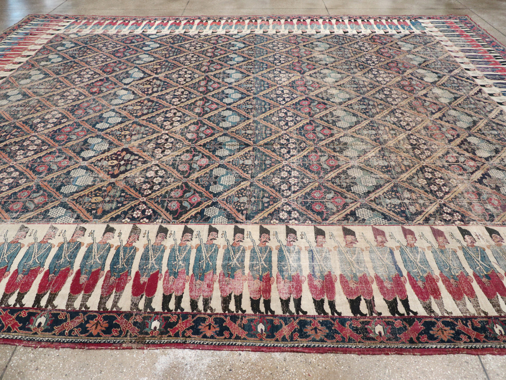19th Century Antique Persian Joshegan Pictorial Large Carpet, No.28464 - Staging