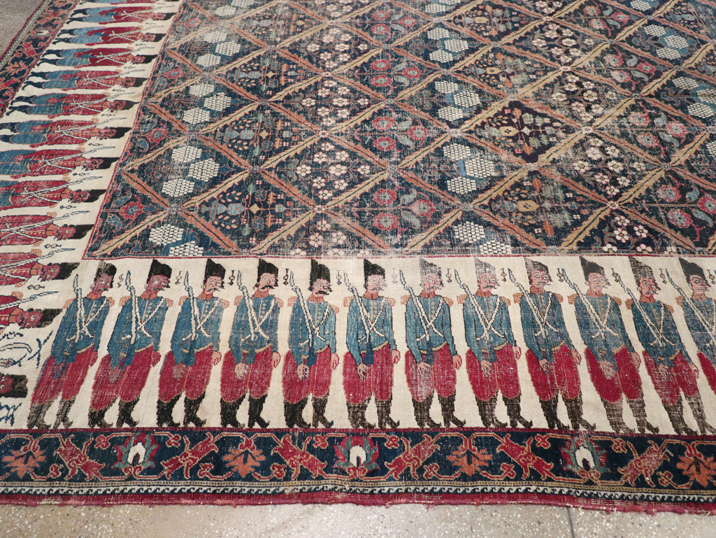 19th Century Antique Persian Joshegan Pictorial Large Carpet, No.28464 - Staging