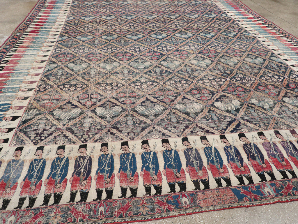 19th Century Antique Persian Joshegan Pictorial Large Carpet, No.28464 - Staging