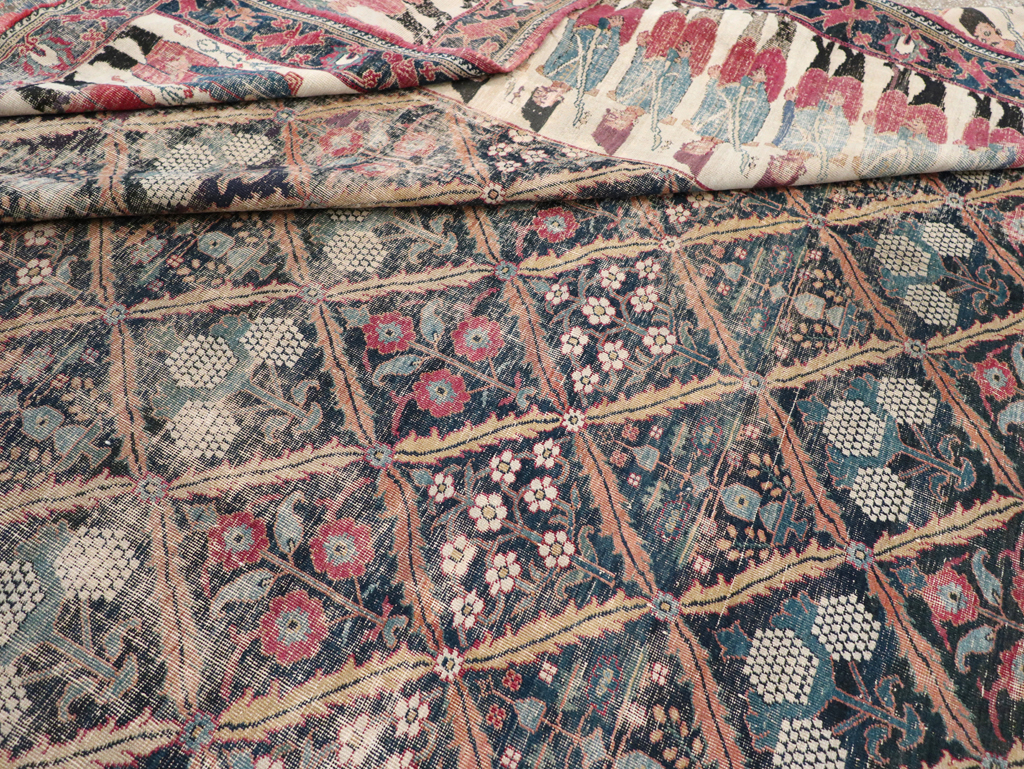 19th Century Antique Persian Joshegan Pictorial Large Carpet, No.28464 - Staging