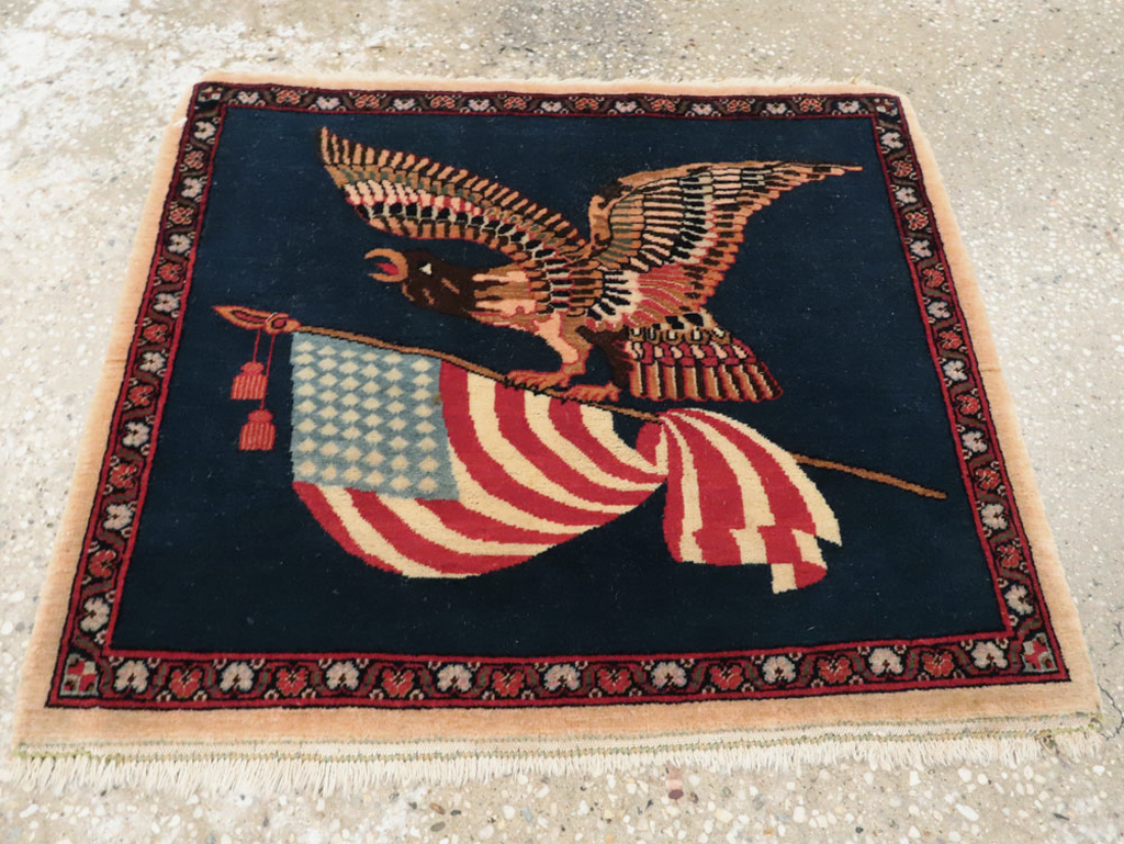 Vintage Persian Kashan Flag Pictorial Rug, No.28467 - Staging