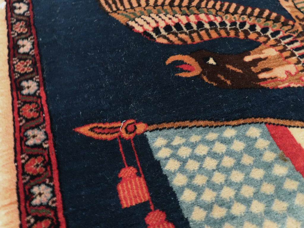 Vintage Persian Kashan Flag Pictorial Rug, No.28467 - Staging