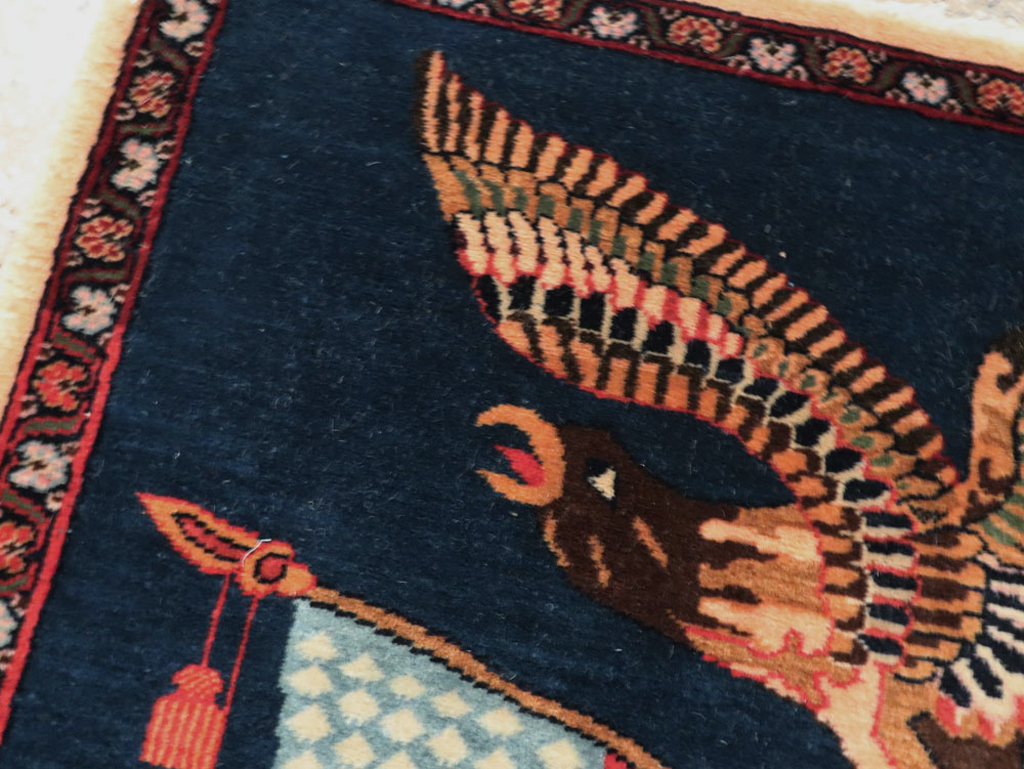 Vintage Persian Kashan Flag Pictorial Rug, No.28467 - Staging