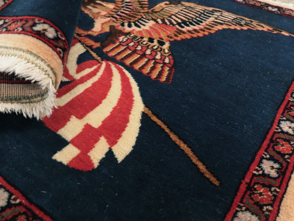 Vintage Persian Kashan Flag Pictorial Rug, No.28467 - Staging