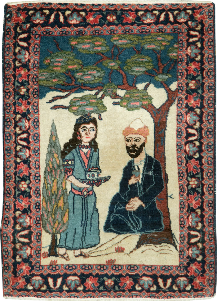 Antique Persian Tabriz Pictorial Rug, No.28475 - Staging