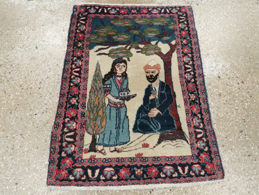 Antique Persian Tabriz Pictorial Rug, No.28475 - Staging