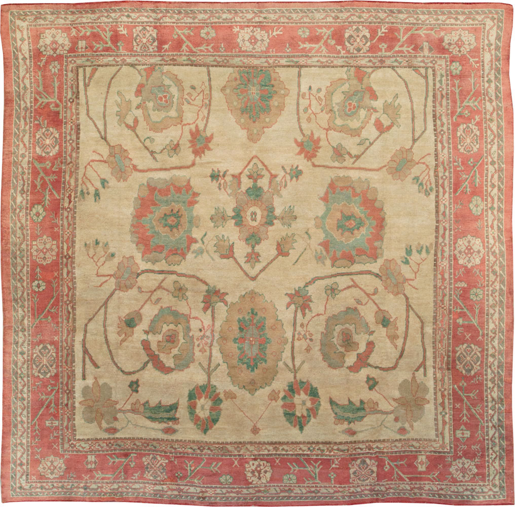 Antique Turkish Oushak Large Square Carpet, No.28496 - Staging