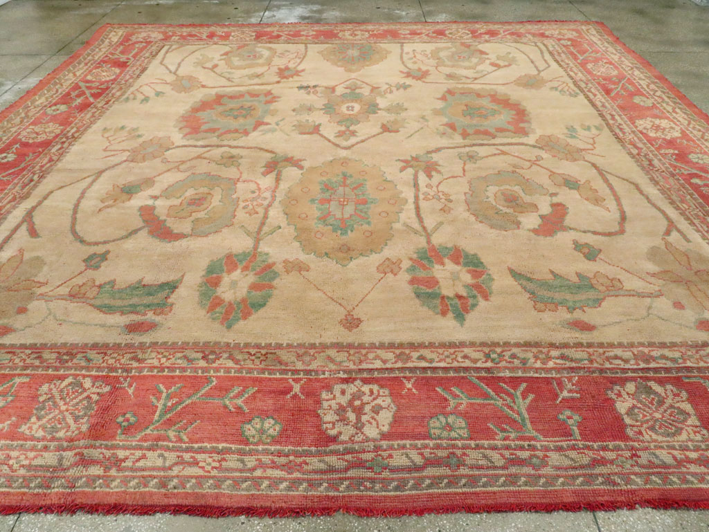 Antique Turkish Oushak Large Square Carpet, No.28496 - Staging