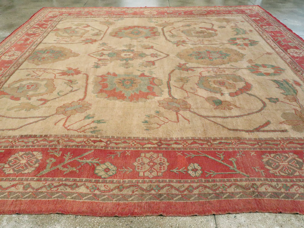 Antique Turkish Oushak Large Square Carpet, No.28496 - Staging