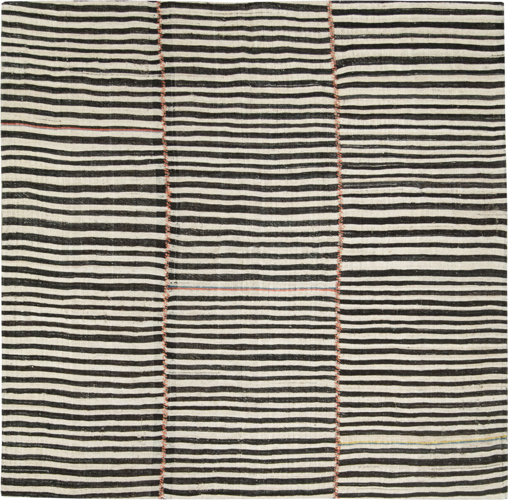 Vintage Persian Flatweave Kilim Square Accent Rug, No.28502 - Staging