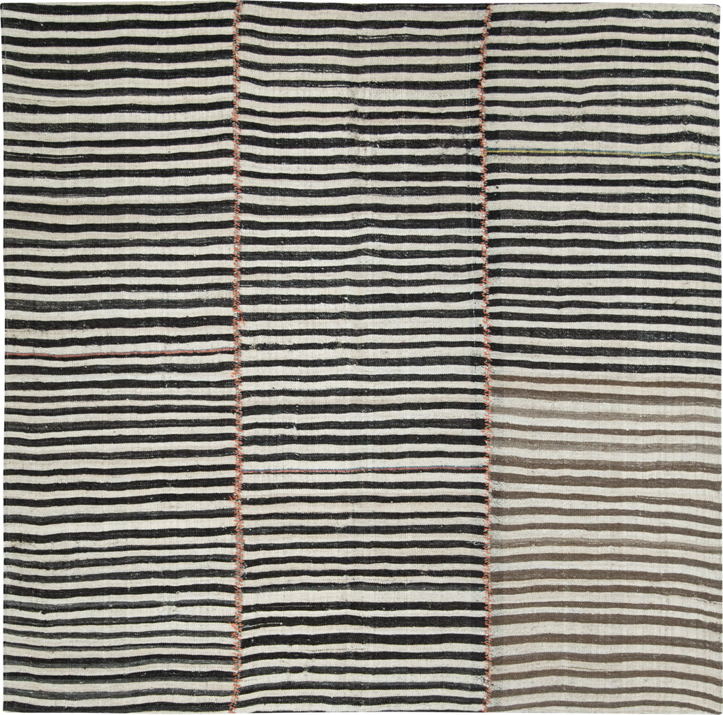 Vintage Persian Flatweave Kilim Square Accent Rug, No.28503 - Staging