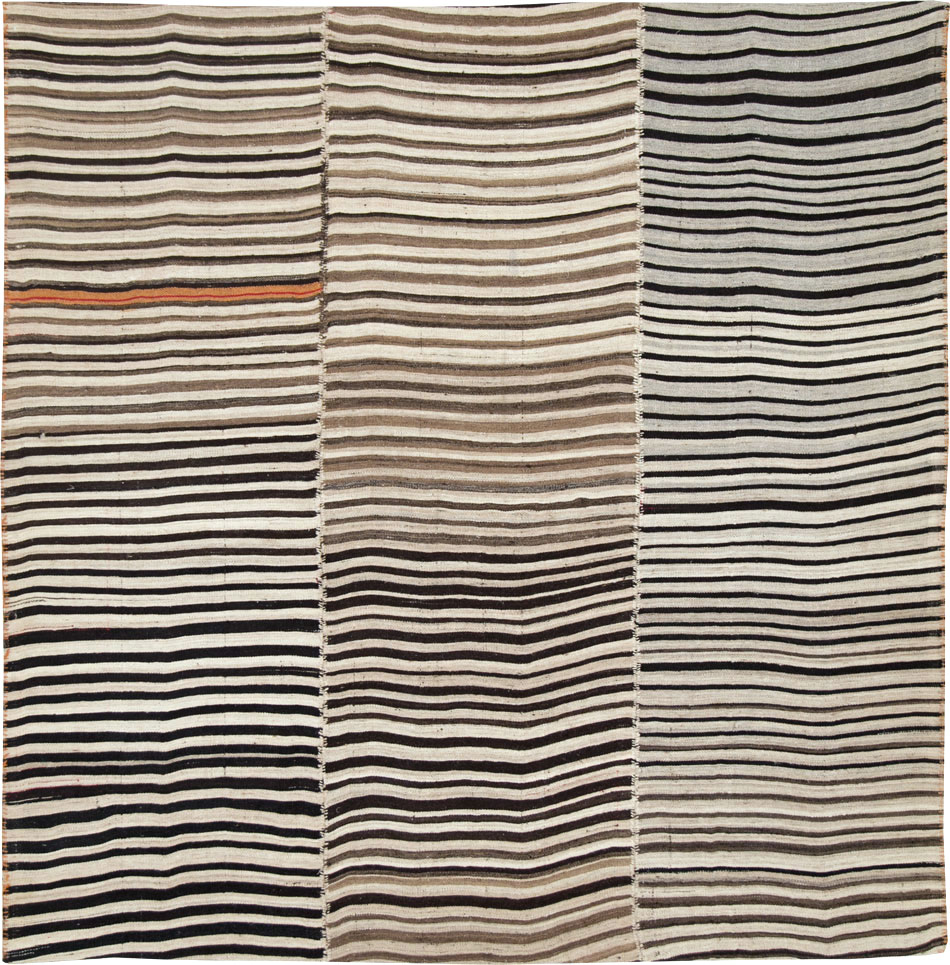 Vintage Persian Flatweave Kilim Square Accent Carpet, No.28507 - Staging