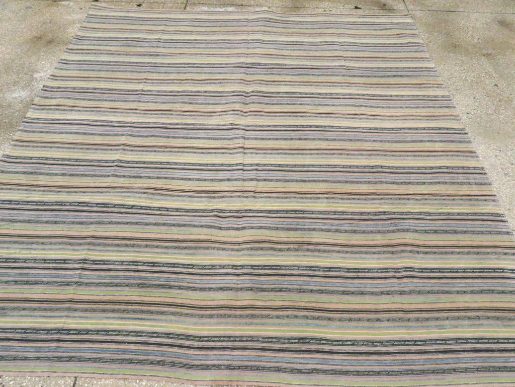 Vintage Persian Flatweave Kilim Square Accent Carpet, No.28512 - Staging