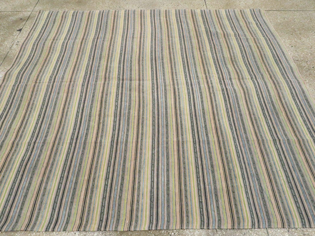 Vintage Persian Flatweave Kilim Square Accent Carpet, No.28512 - Staging