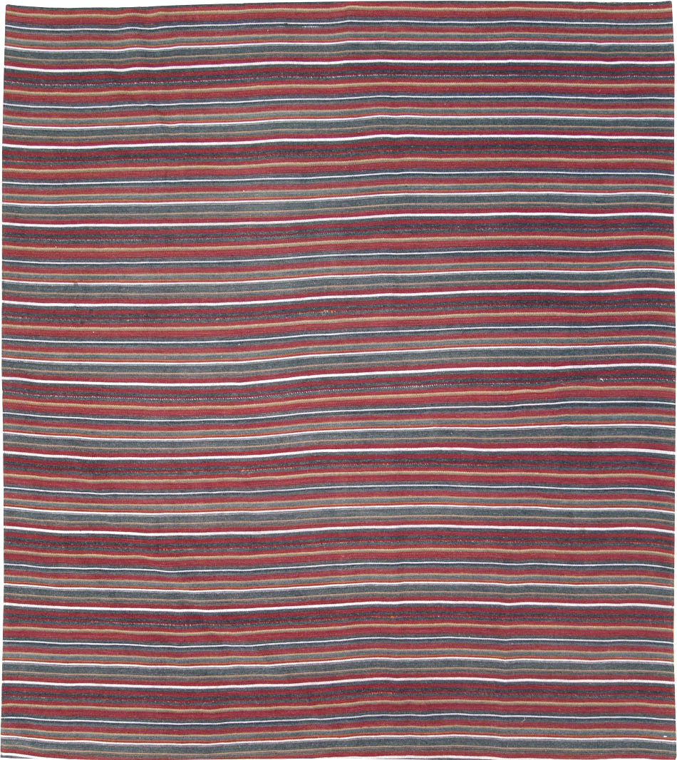 Vintage Persian Flatweave Kilim Square Accent Carpet, No.28515 - Staging