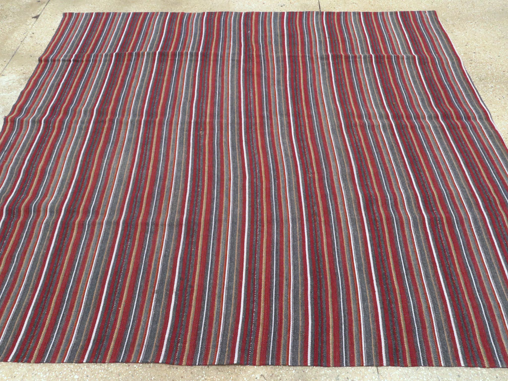 Vintage Persian Flatweave Kilim Square Accent Carpet, No.28515 - Staging