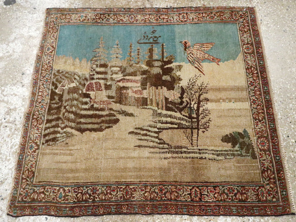 Vintage Persian Tabriz Pictorial Rug, No.28554 - Staging