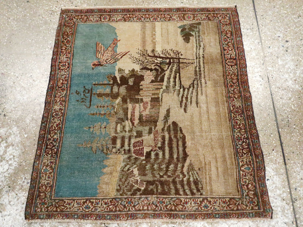 Vintage Persian Tabriz Pictorial Rug, No.28554 - Staging