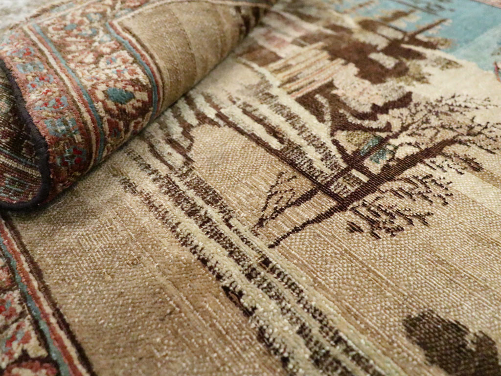 Vintage Persian Tabriz Pictorial Rug, No.28554 - Staging