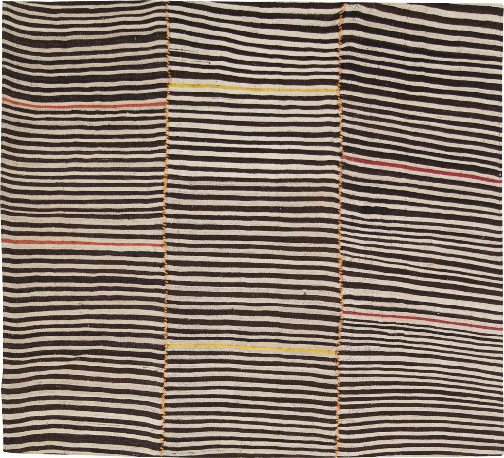 Vintage Persian Flatweave Kilim Square Accent Rug, No.28557 - Staging