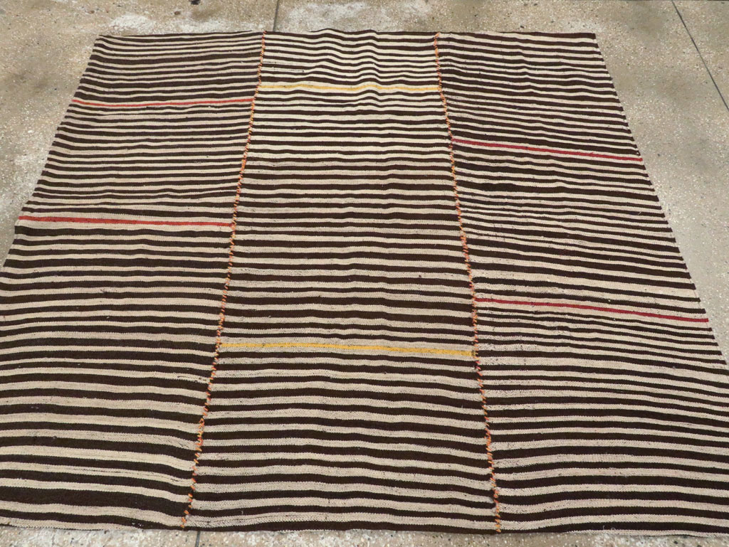 Vintage Persian Flatweave Kilim Square Accent Rug, No.28557 - Staging