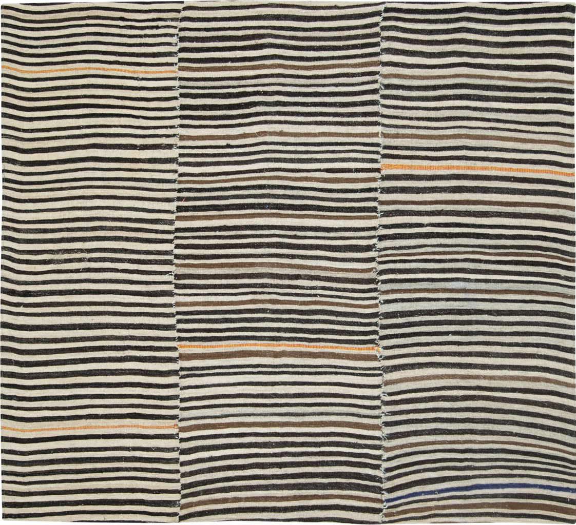 Vintage Persian Flatweave Kilim Square Accent Rug, No.28558 - Staging