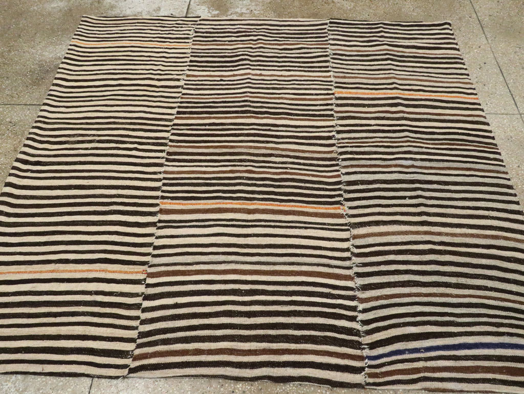 Vintage Persian Flatweave Kilim Square Accent Rug, No.28558 - Staging