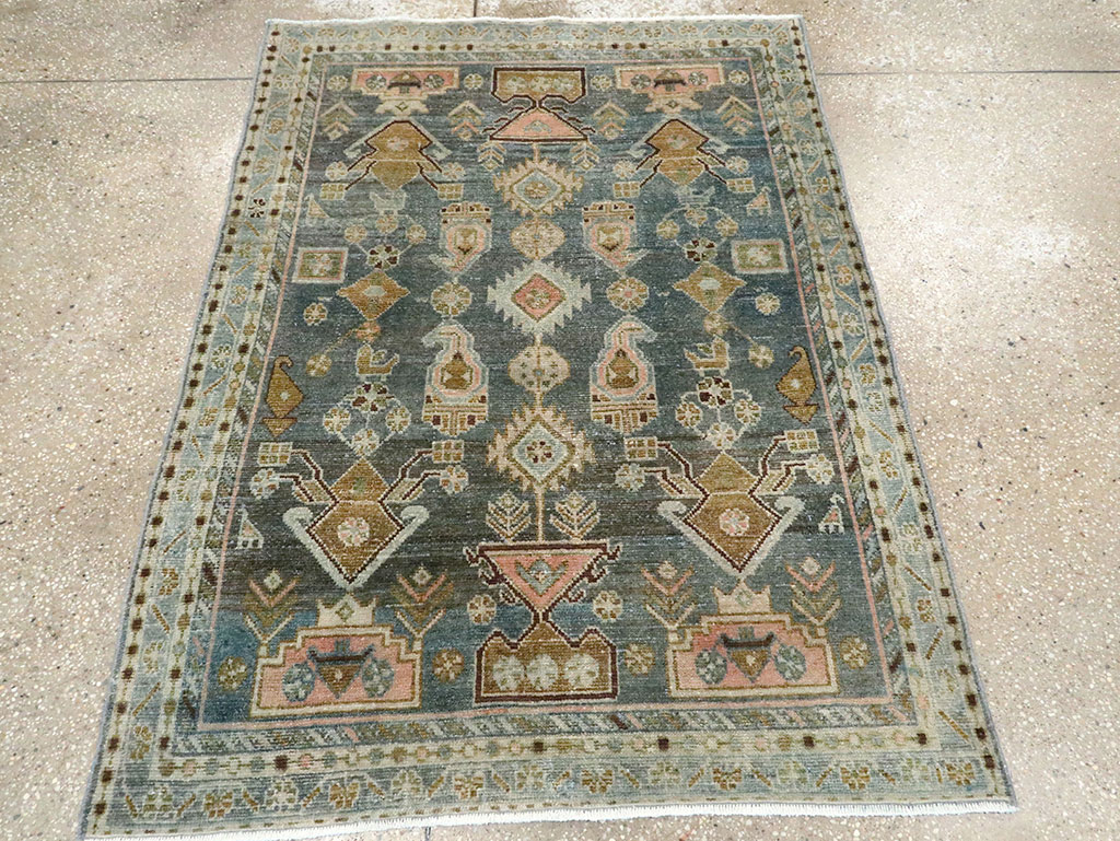 Vintage Persian Malayer Throw Rug, No.28606 - Staging
